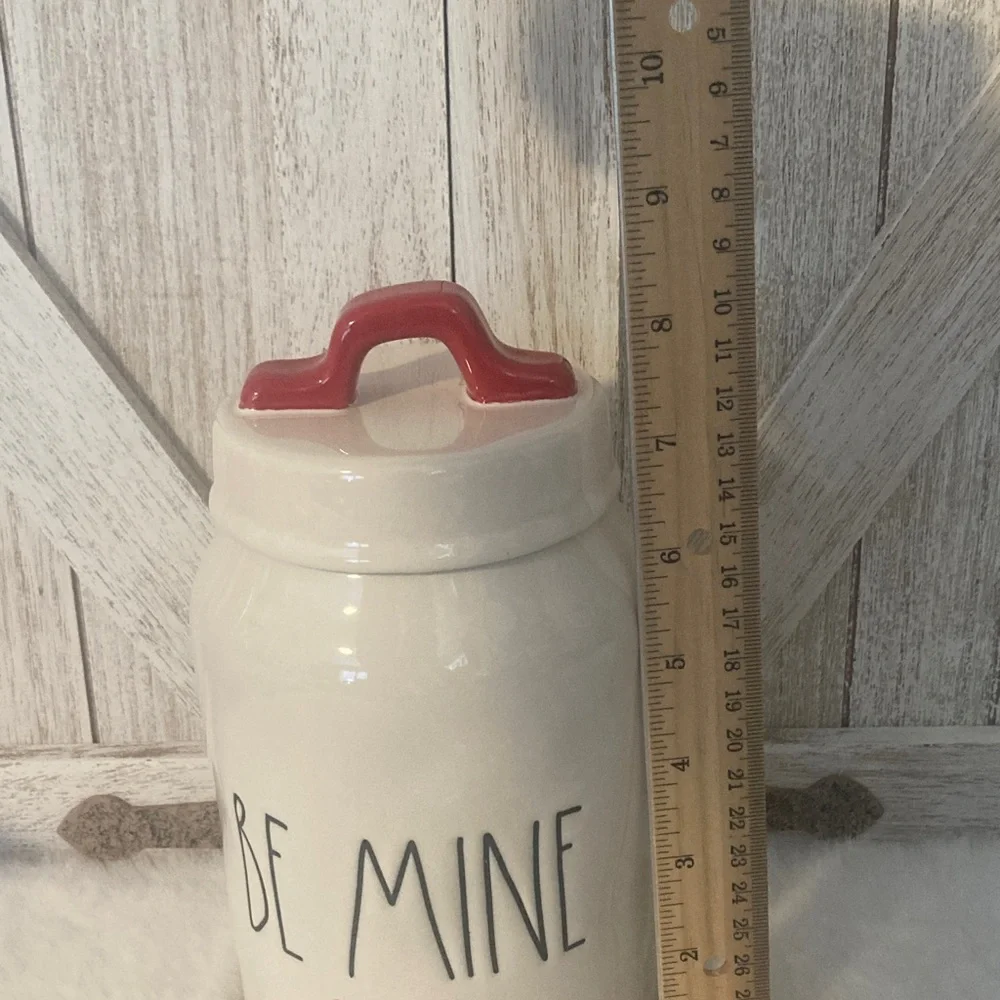 Rae Dunn Be Mine Ceramic Jar with Red Handle